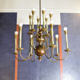 Chandelier with 12 lights in brass, Italy, 1950s