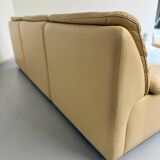Old 3-seater beige leather sofa designed by Carl Larsson De Sede, vintage 80s