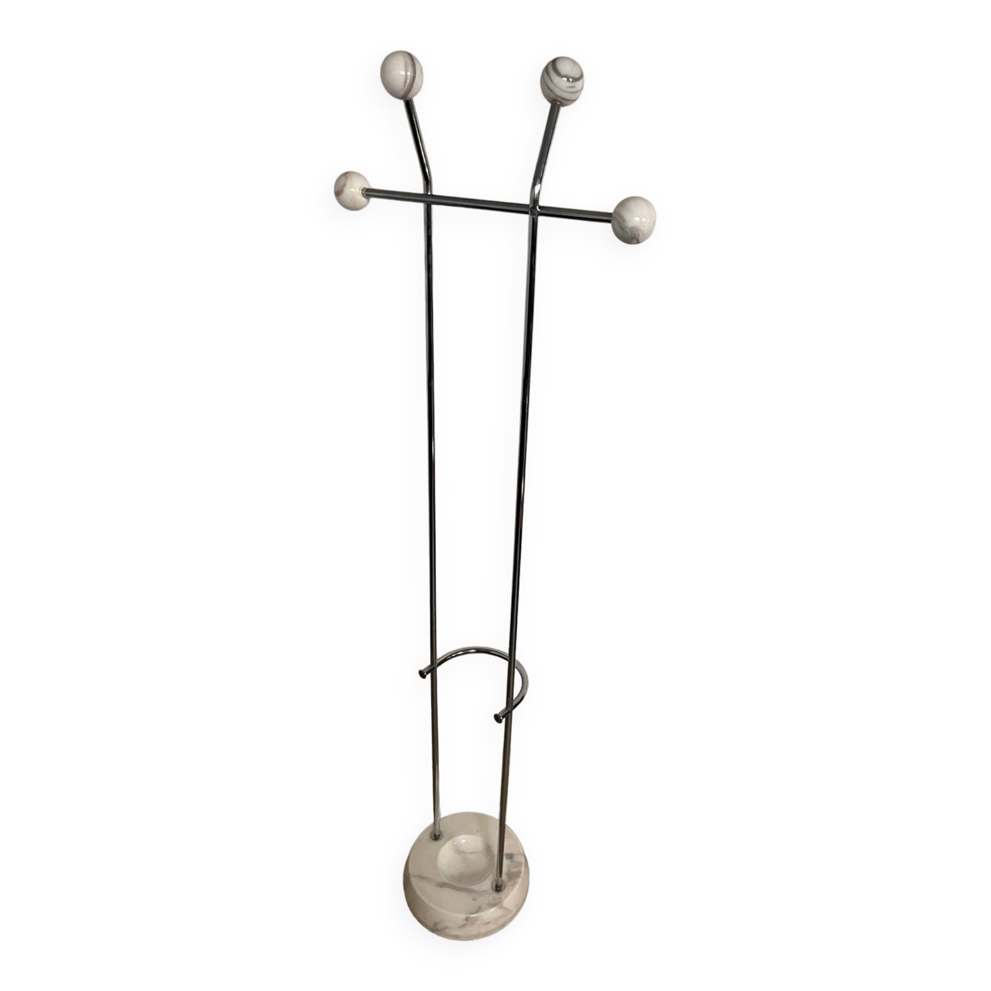 Vintage Coat Rack in Chrome and Carrara Marble Italian design 1970s