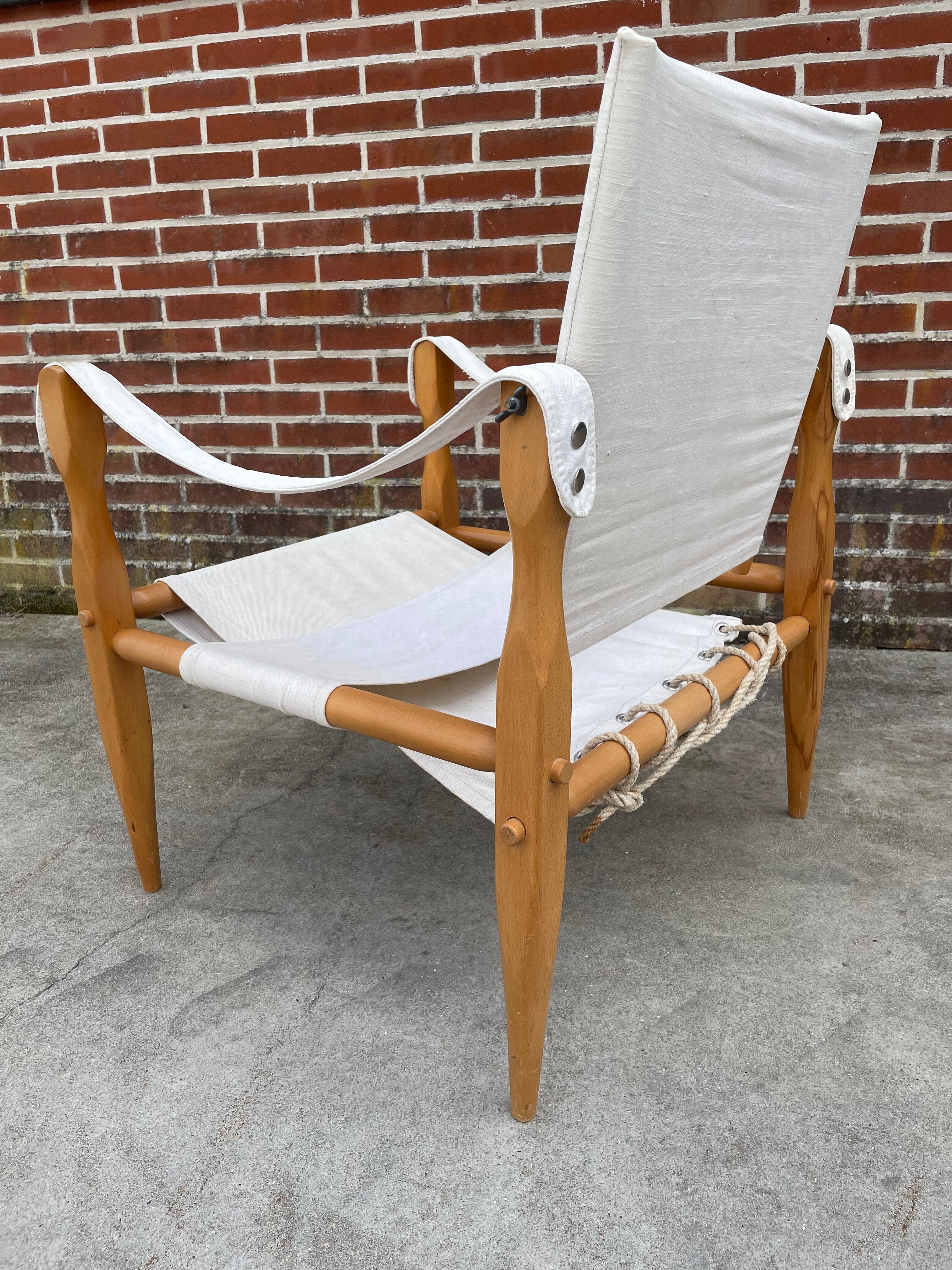 Vintage safari chair 1960s Denmark with canvas minimalist design
