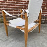 Vintage safari chair 1960s Denmark with canvas minimalist design