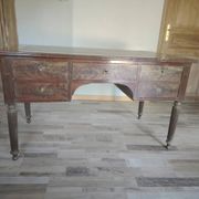 Antique Louis XVI style desk – mahogany – green leather – 5 drawers