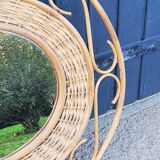 70s oval rattan mirror