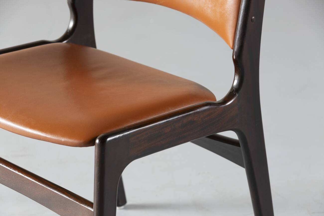 Model 89 Teak And Leather Chairs Erik Buch For Pol Dinesen, Denmark, 1960's set of 4