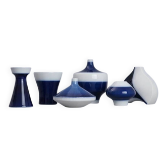 Mid-century white & blue porcelain vase by KPM Berlin, set of 6