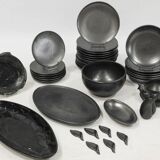 Ceramony Vallauris tableware set in matt black earthenware 1950 - 38 pieces