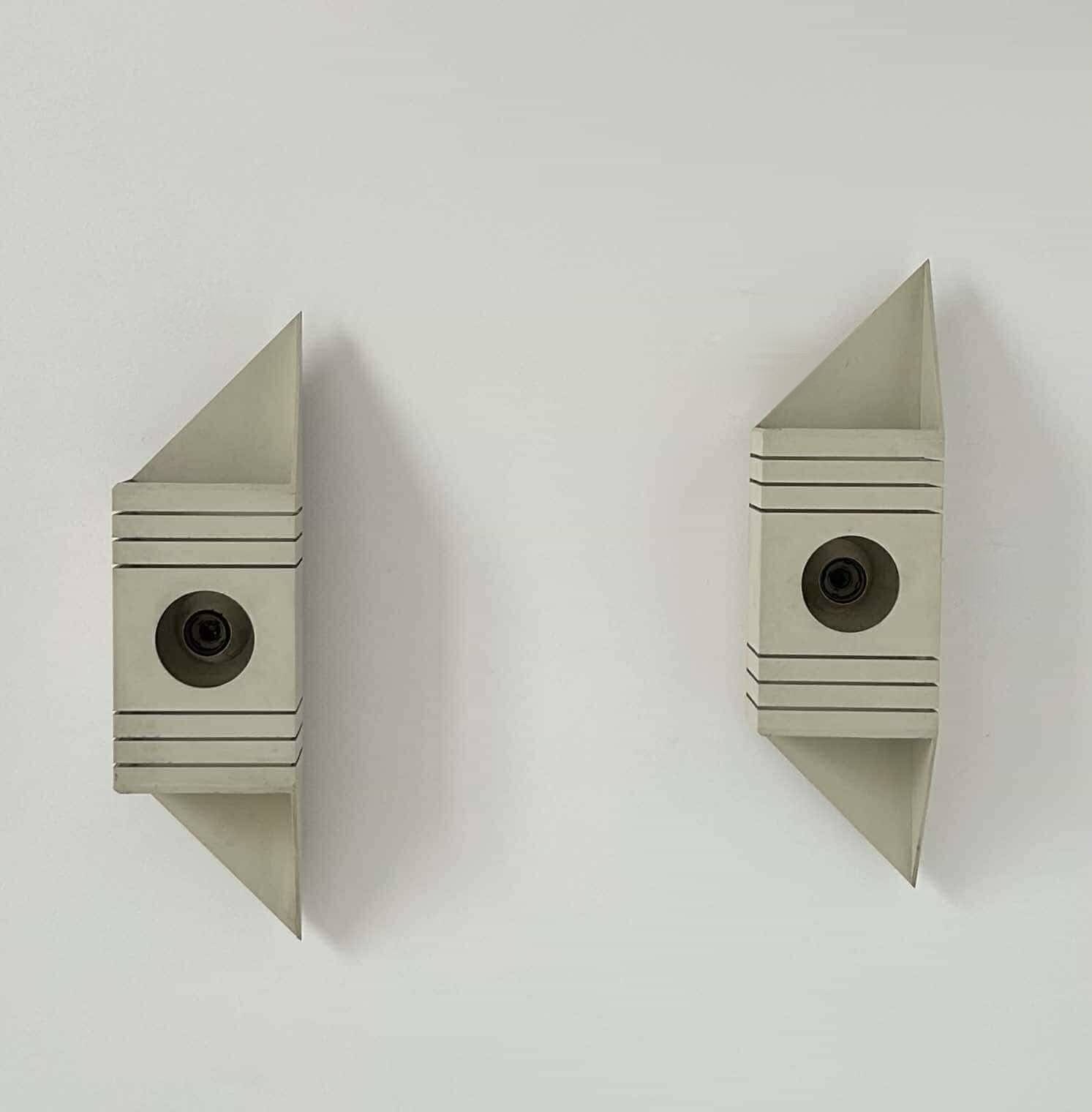 Pair of vintage wall lights, matt white lacquered metal, France 1970