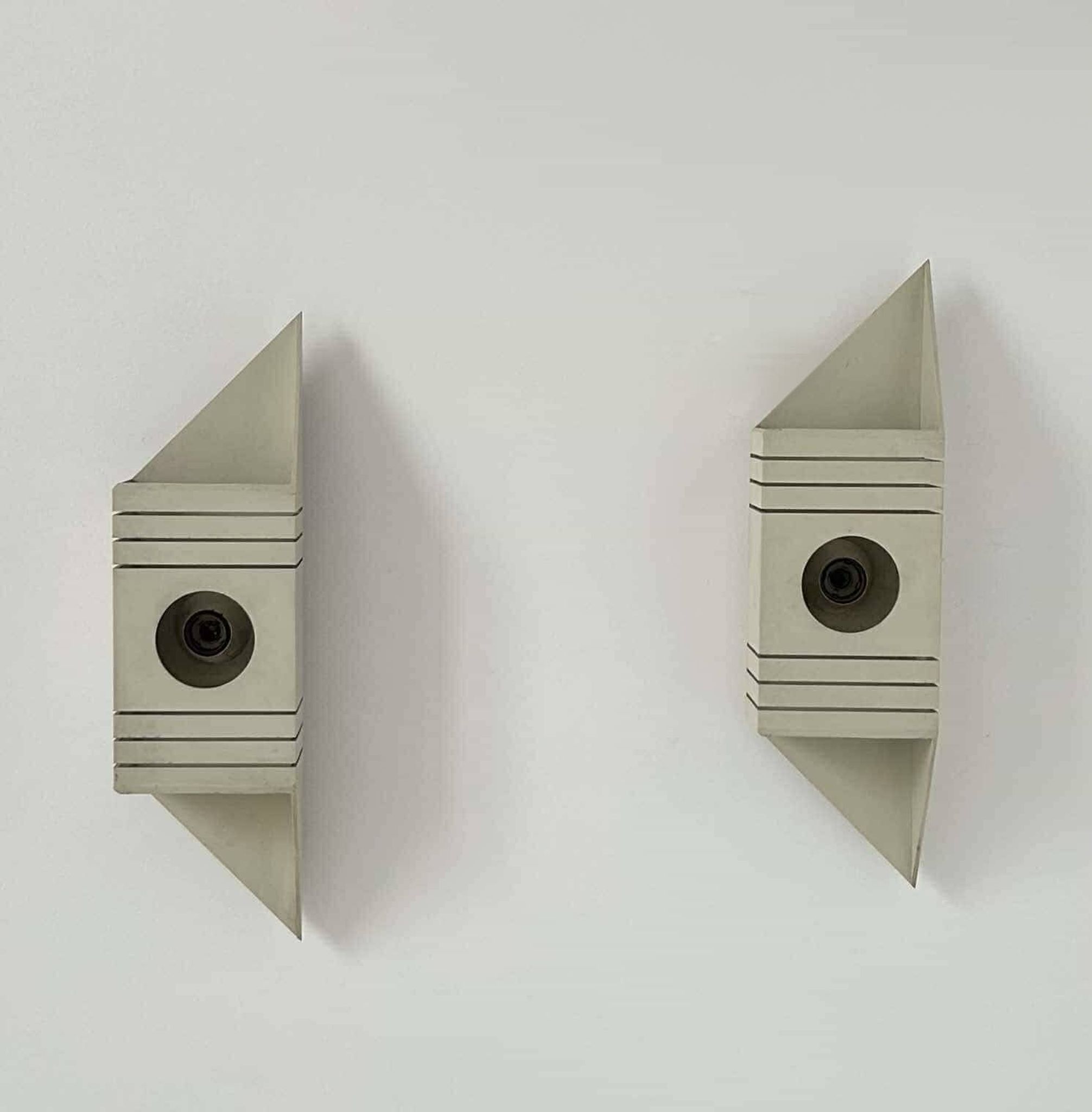Pair of vintage wall lights, matt white lacquered metal, France 1970