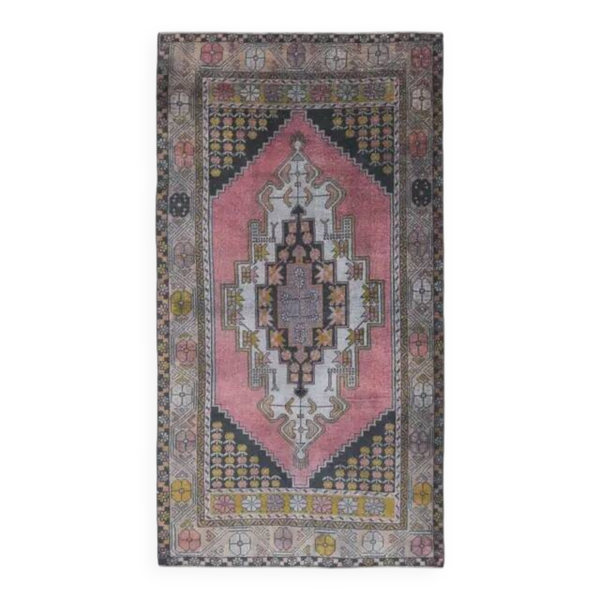 Vintage Turkish Oushak Handmade Wool Cotton Pink Area Rug 125x242