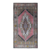 Tapis vintage turc Oushak fait main en laine et coton rose