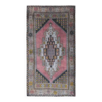 Vintage Turkish Oushak Handmade Wool Cotton Pink Area Rug 125x242