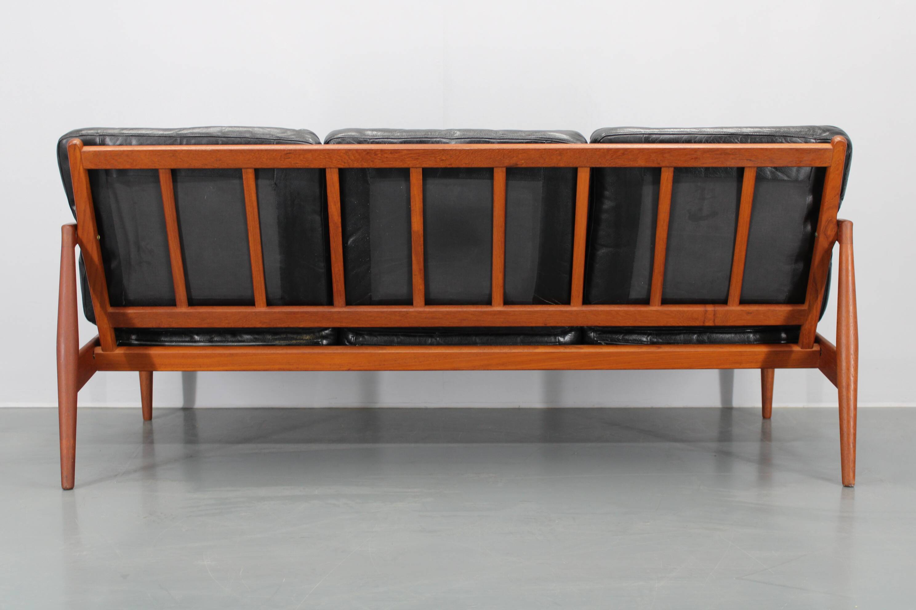 1960s Kai Kristiansen Paper Knife 3-Seater Teak Sofa in Leather , Denmark