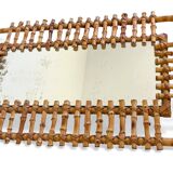Mid-Century Bamboo & Rattan Mirror With Patina, French Riviera Style, 1950s