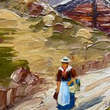 Painting Lively Mountain Landscape Alpine Chalets signed Maurel + frame