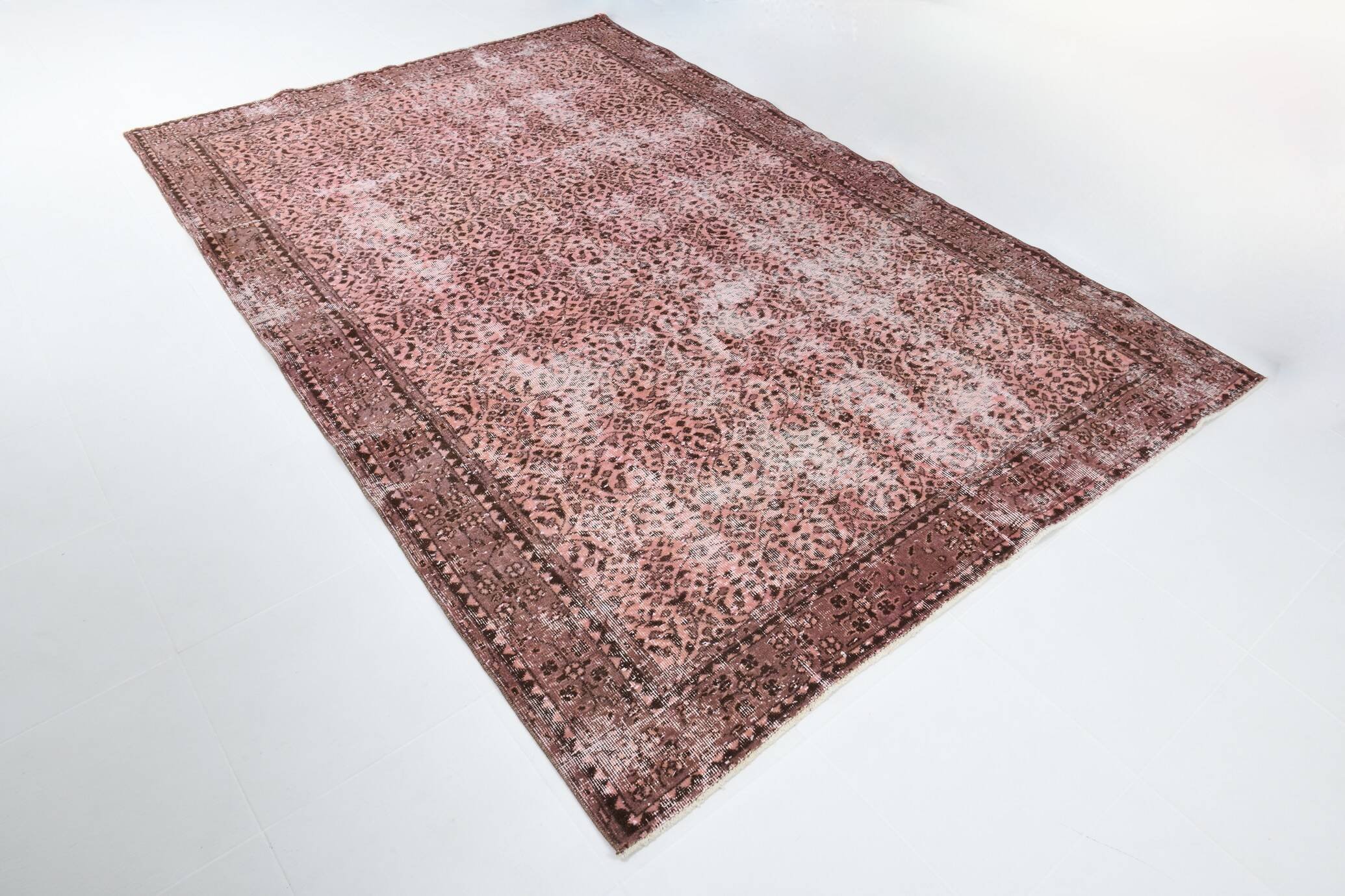 Vintage Pink & Brown Bordered Style Rug, 203x299Cm