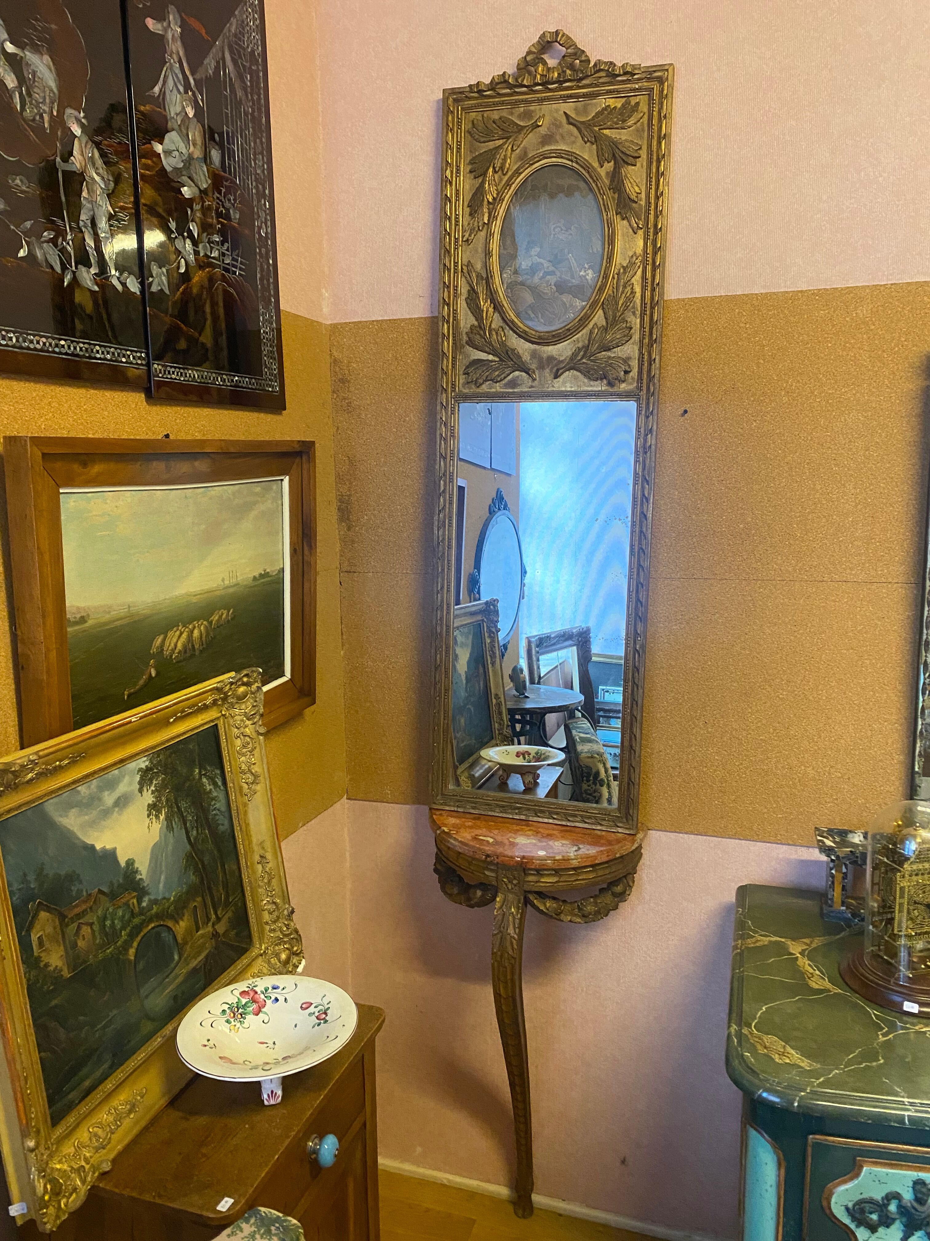 Console and trumeau, Louis XVI style in gilded wood