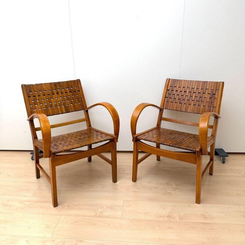 Gelenka Armchairs in Solid Beech Wood, Germany, 1950, Set of 2