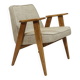 Vintage armchair in natural rustic oak wood herringbone fabric modern design by Chierovsky