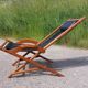 Old deckchair deck chair in wood and black leather - 40s