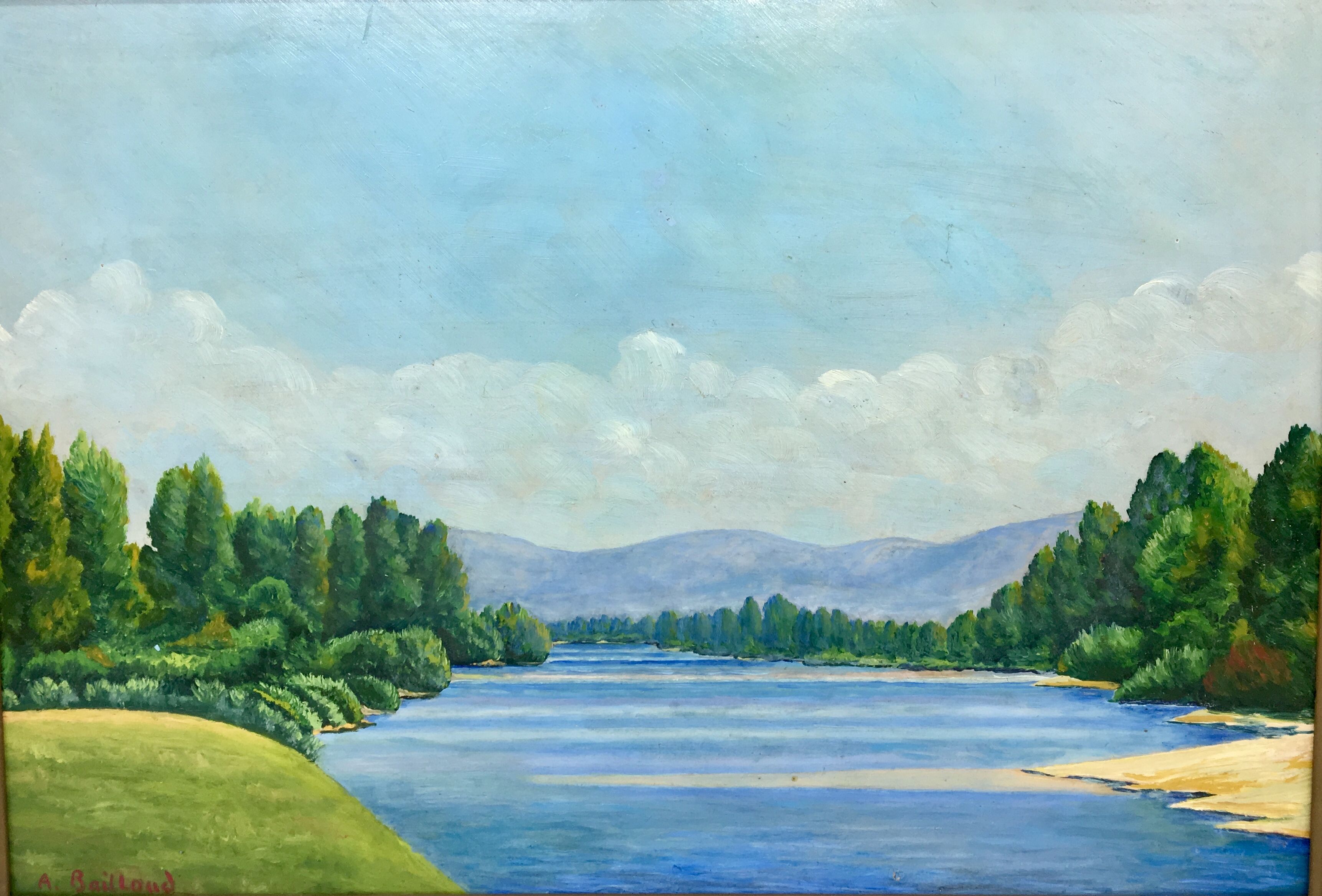 Tableau paysage au lac signé a Bailloud  années 50/70