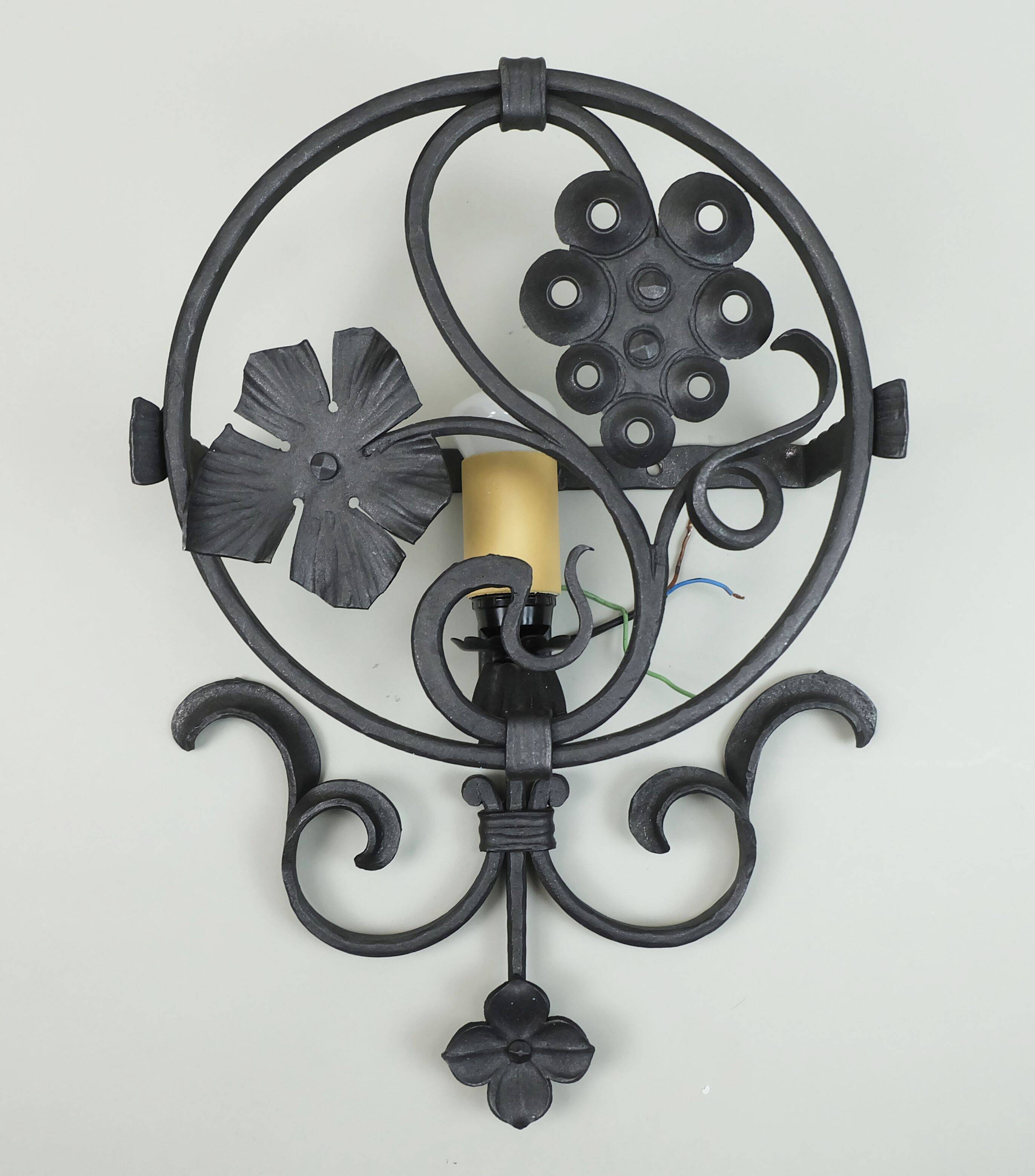 1970s WALL LAMP wrought iron and parchment koch & sons brutalist rustic