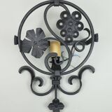 1970s WALL LAMP wrought iron and parchment koch & sons brutalist rustic