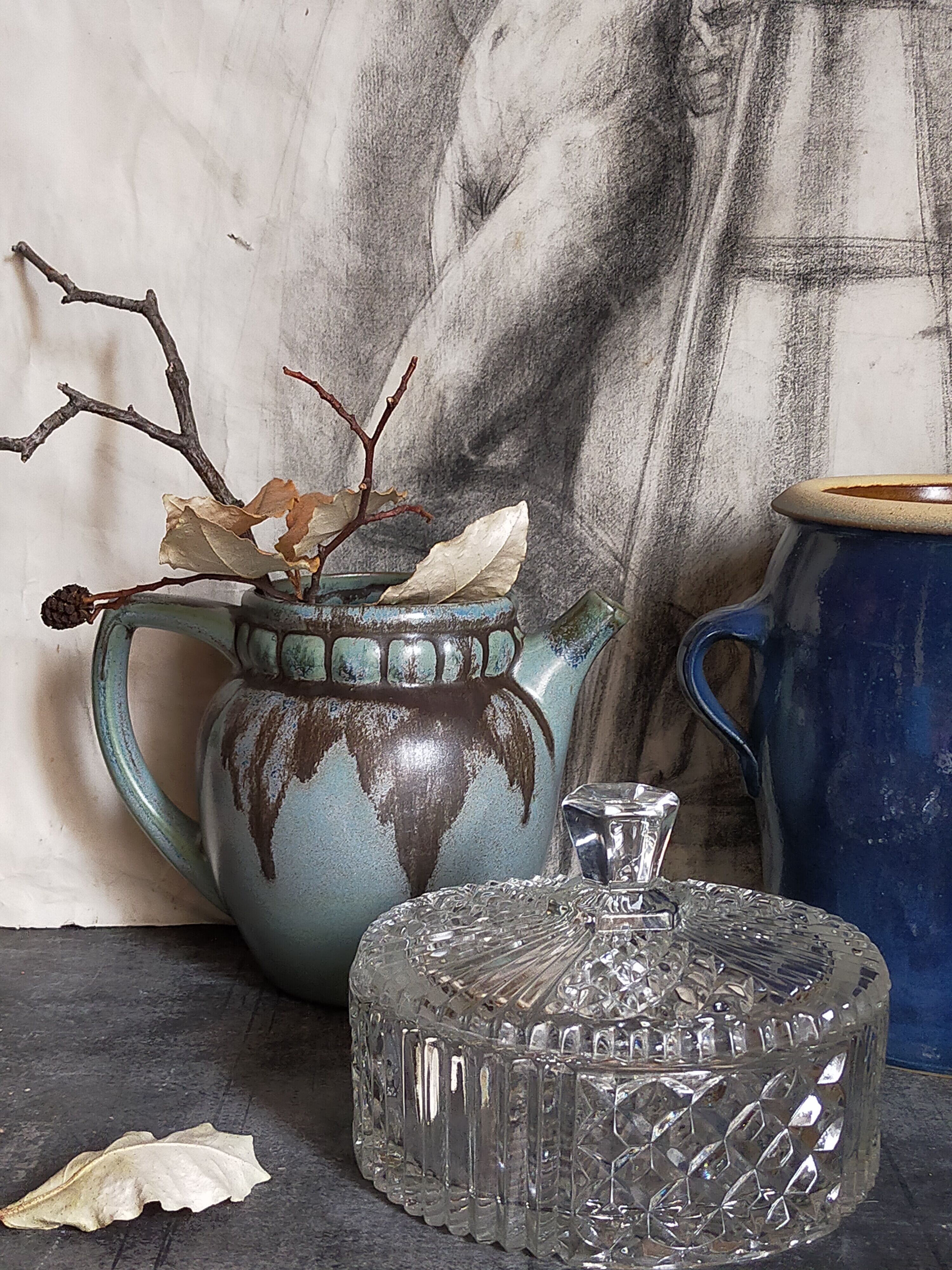 Denbac art-deco pitcher in flammé sandstone