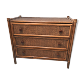 Commode en rotin et cannage années 60-70