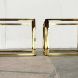 Cube side tables in brass and glass in the French Hollywood Regency style by Maison Charles, 1970s, set of 2.