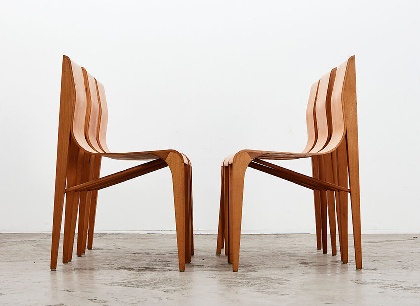 Set of 6 Dining Chairs in Birch Plywood 1970s