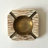 Italian ashtray in ivory zebra resin and brass, 1970s design.