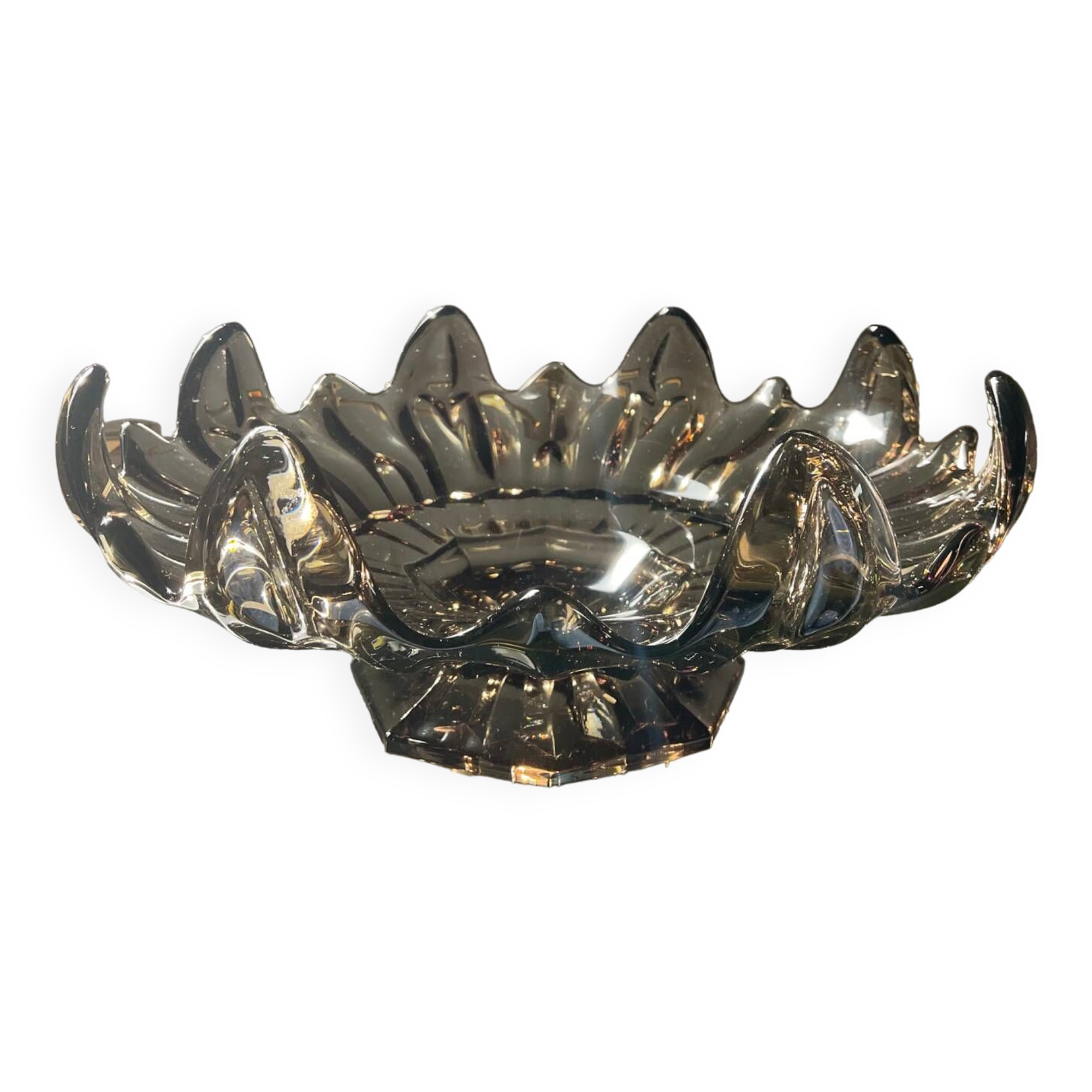 Vintage empty pocket cup in smoked glass paste