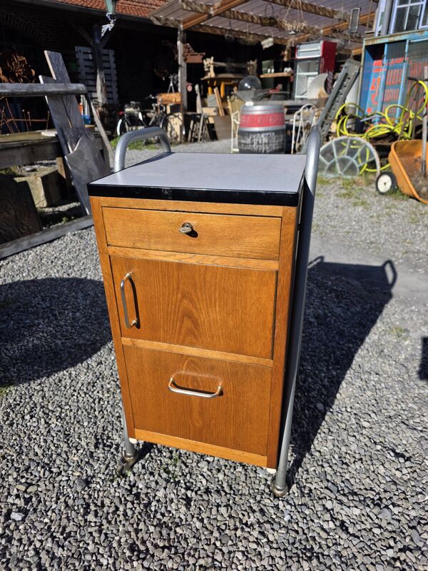 Meuble de bureau médical ETS Hordoir en chêne des années 60