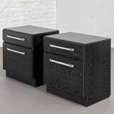Pair of vintage black and chrome bedside tables