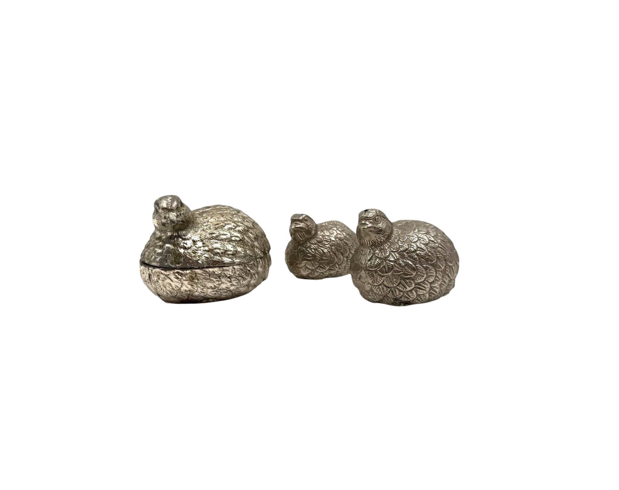 Hollywood regency silver-plate quails shaped salt and pepper, Gucci Italy,