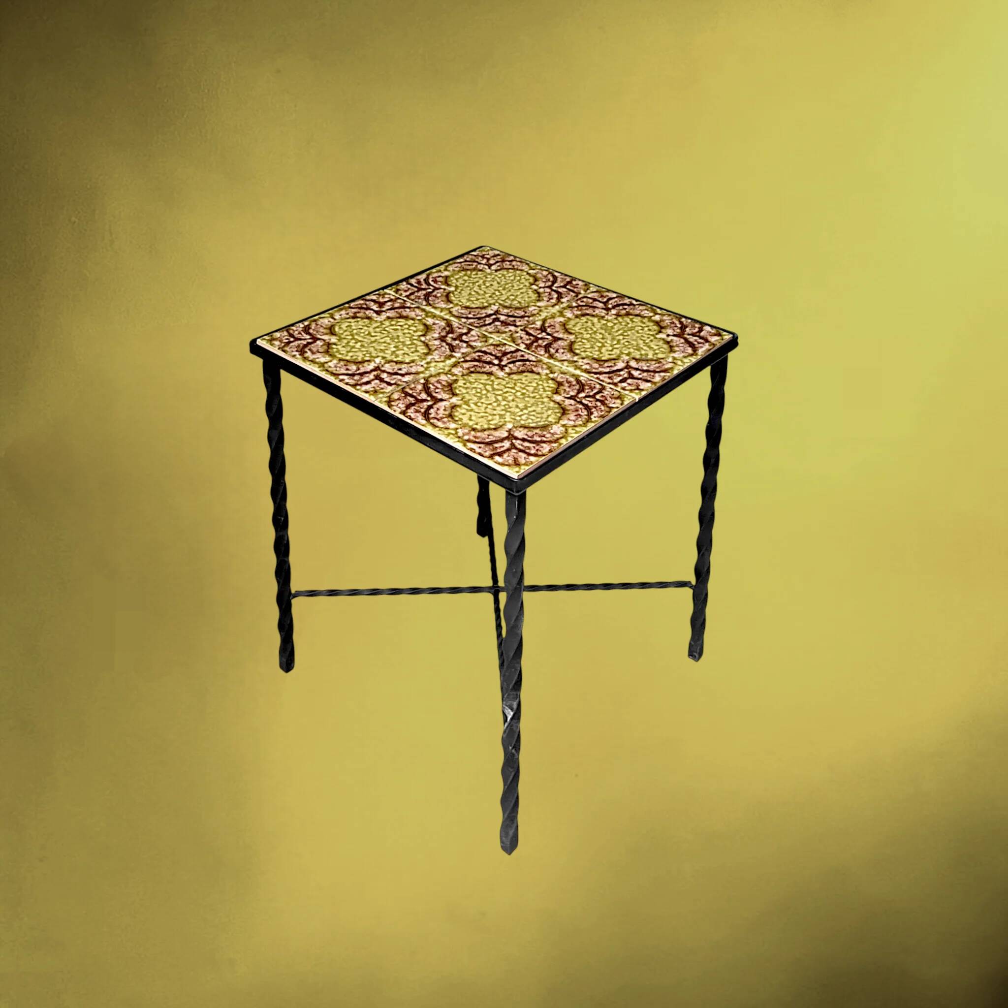 Occasional table in wrought iron and ceramic – 1960s-1970s