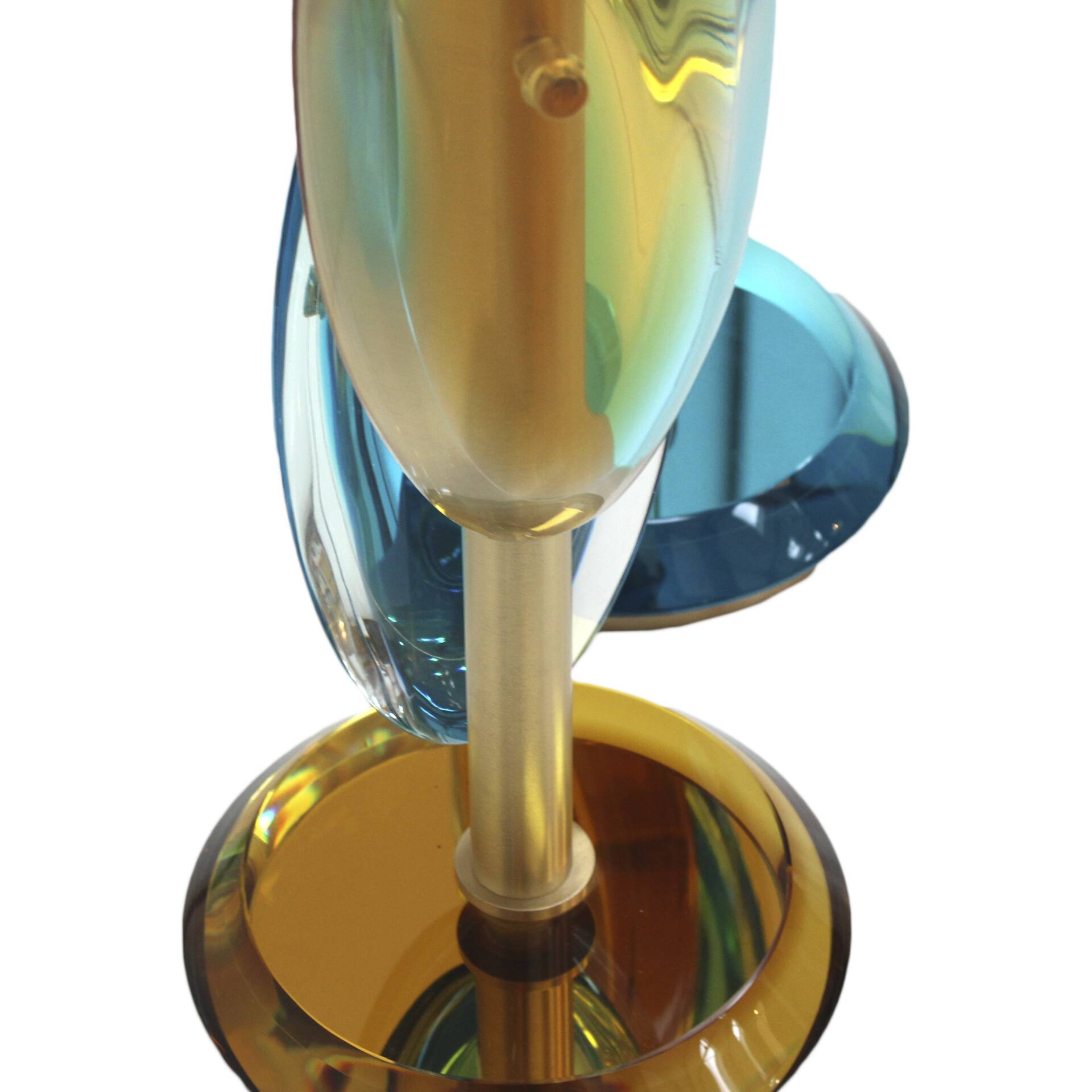 Pair of contemporary Murano glass lamps with a brass structure, made in Italy.