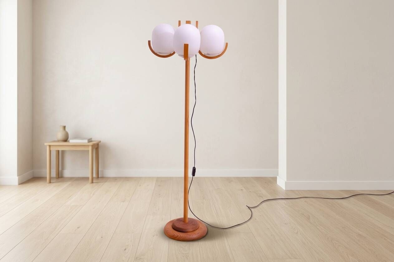Atomic age floor lamp, vintage hotel lighting, Czechoslovakia 1970s