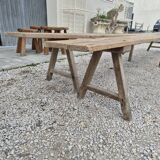 Pair of rustic oak and fir farmhouse benches 1900s - 3m85