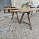 Pair of rustic oak and fir farmhouse benches 1900s - 3m85