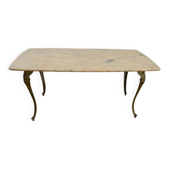 Vintage brass base marble coffee table 1950