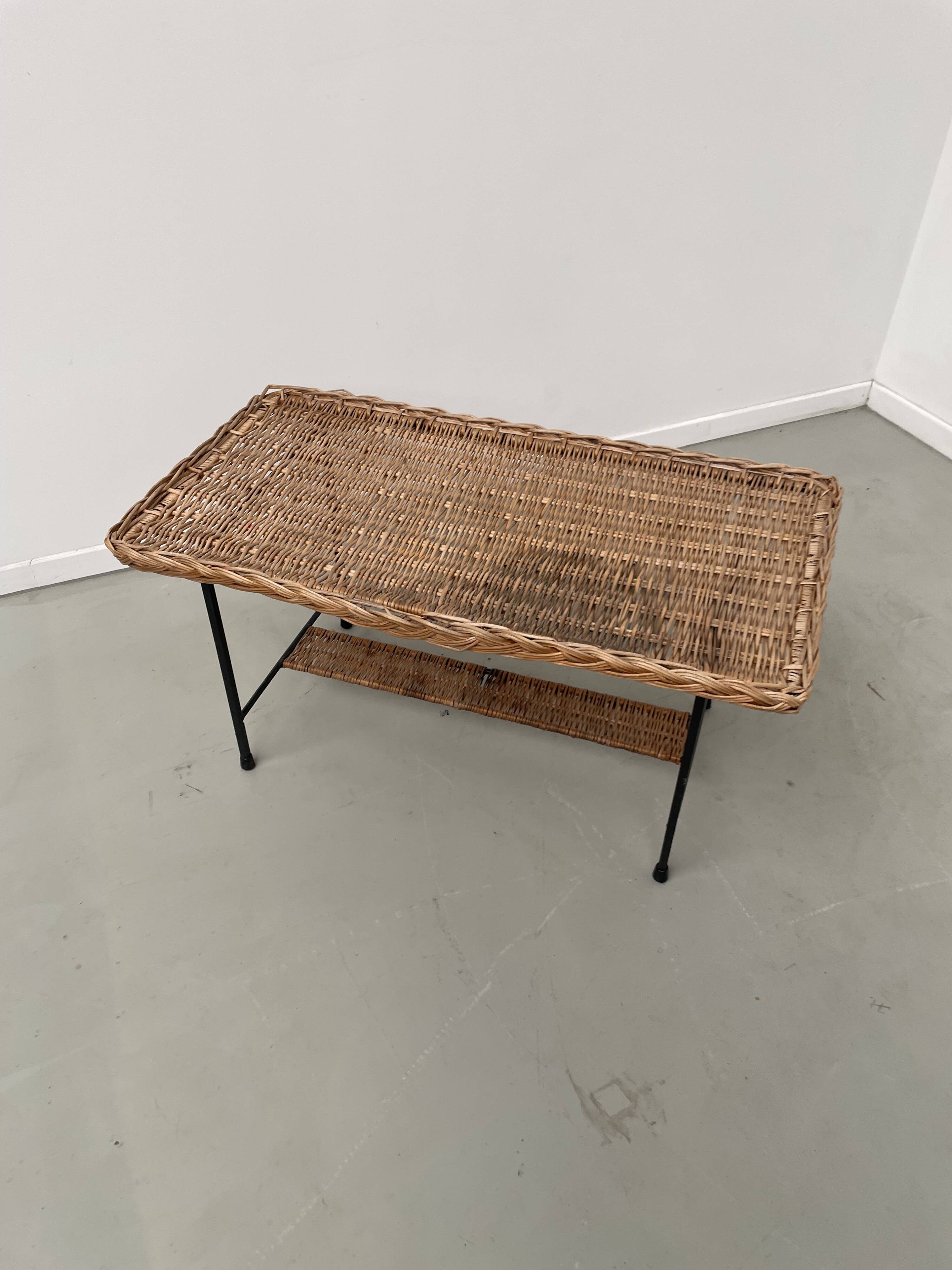 Woven wicker and metal coffee table 1960