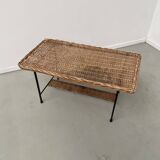 Woven wicker and metal coffee table 1960