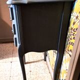 1950 bedside table in painted wood, trench grey color, renovated, 3 drawers