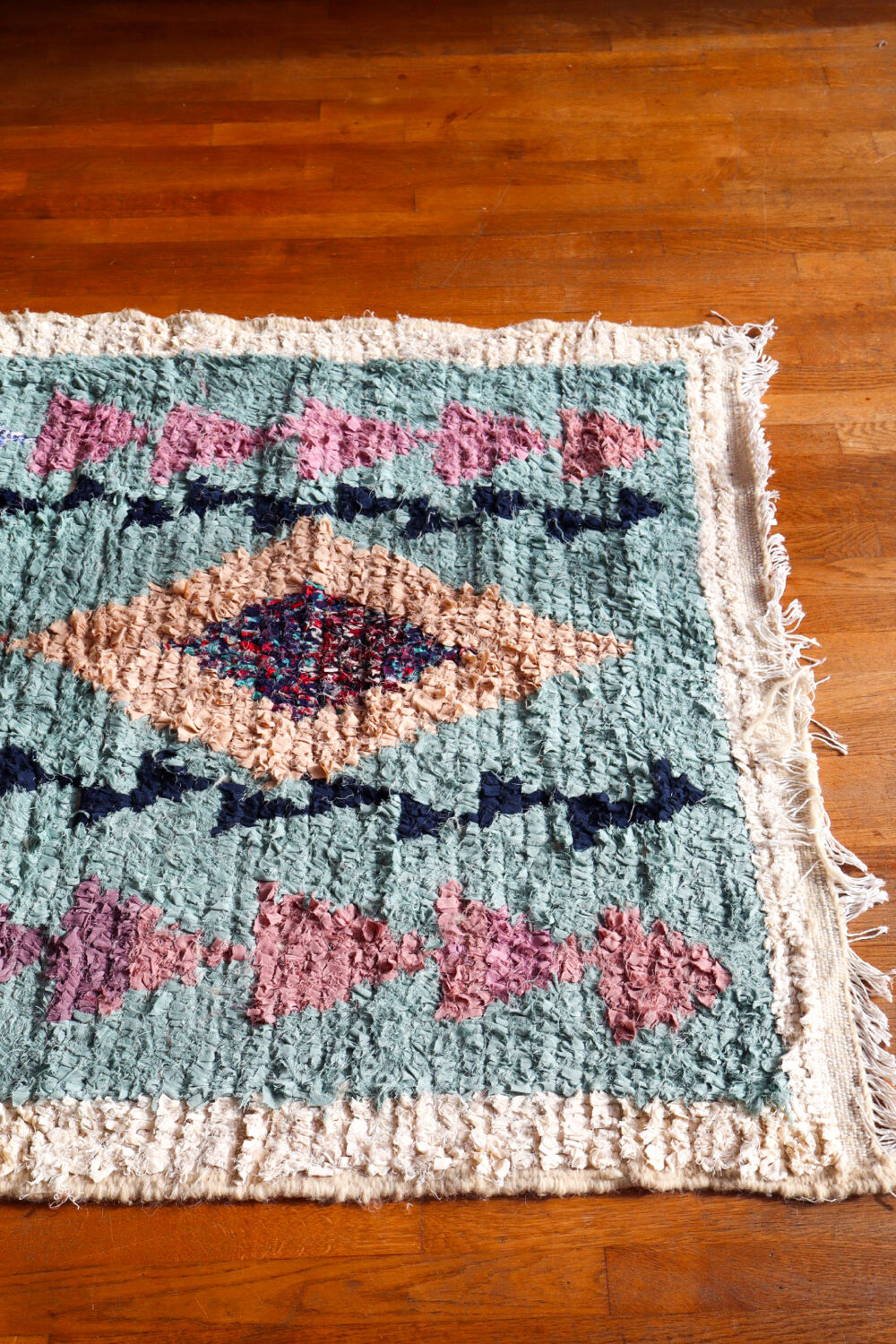 Moroccan Berber carpet Boucherouite light blue