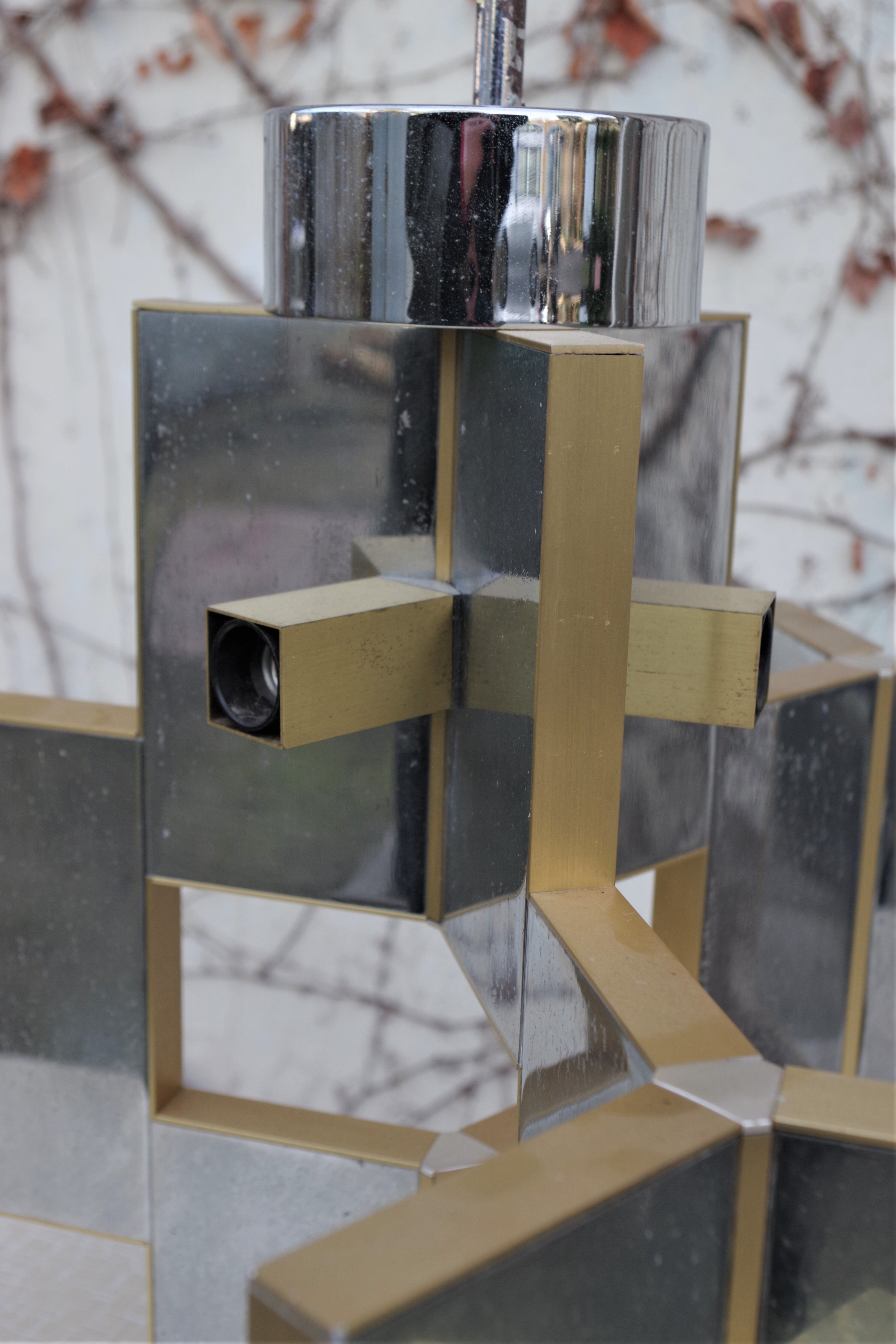 Ceiling lamp in chromed aluminum and brass, 1970