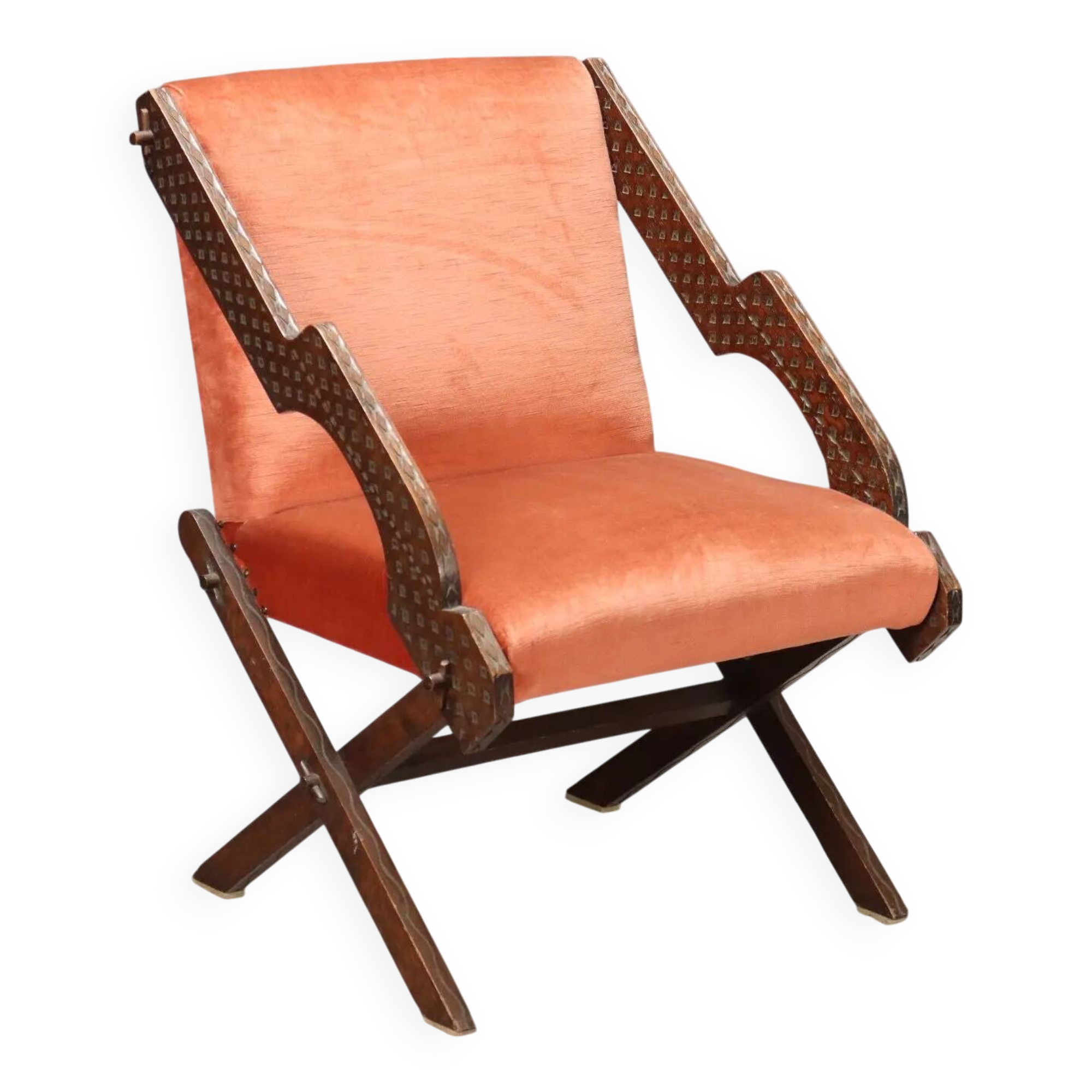 Vintage wooden and fabric armchair, design, Italy, 1960s