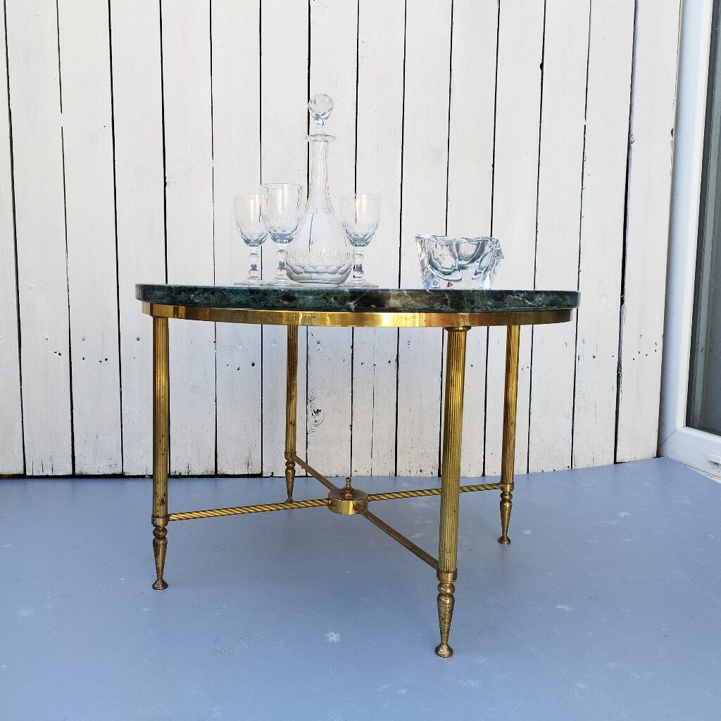 Table néoclassique marbre vert vintage