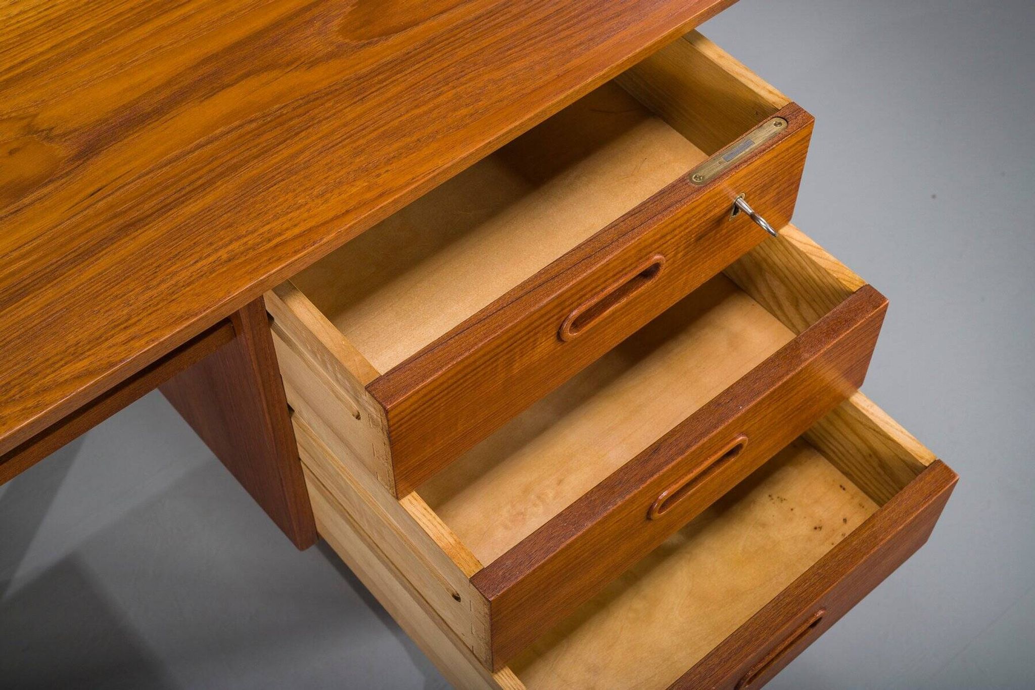 Mid-century Danish freestanding teak desk with raised lip edge, 1960s