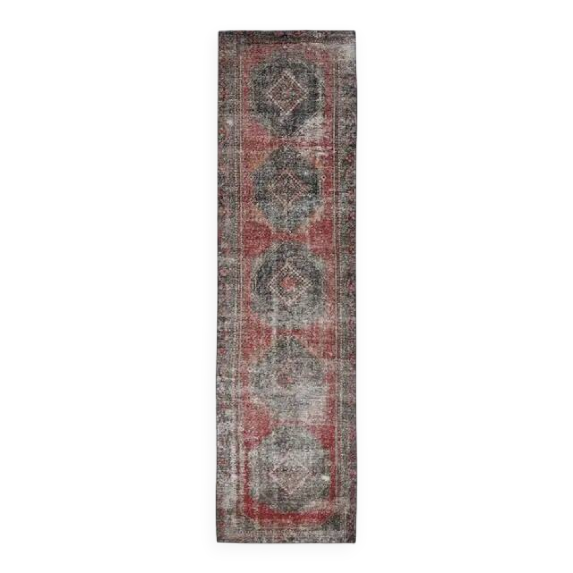 1970s Turkish Oushak Handmade Wool Cotton Red Runner Rug 103x382